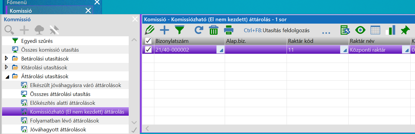 Legenerált komissió bizonylat lekérdezése