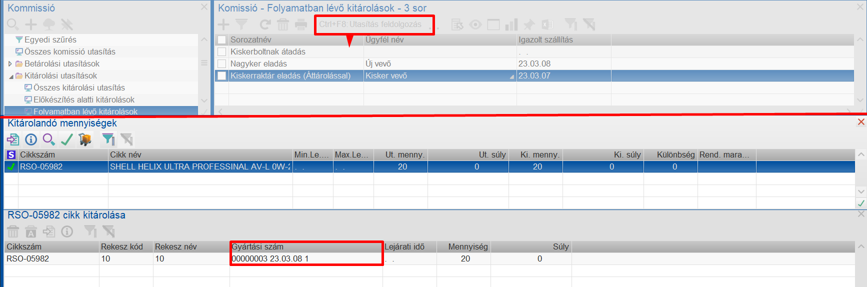 Utasítás feldolgozás - Komissiózással