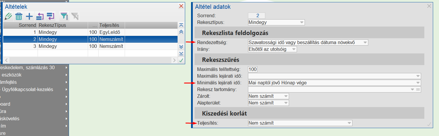 A vegyes szavatossági időt is elfogadó paraméterezés