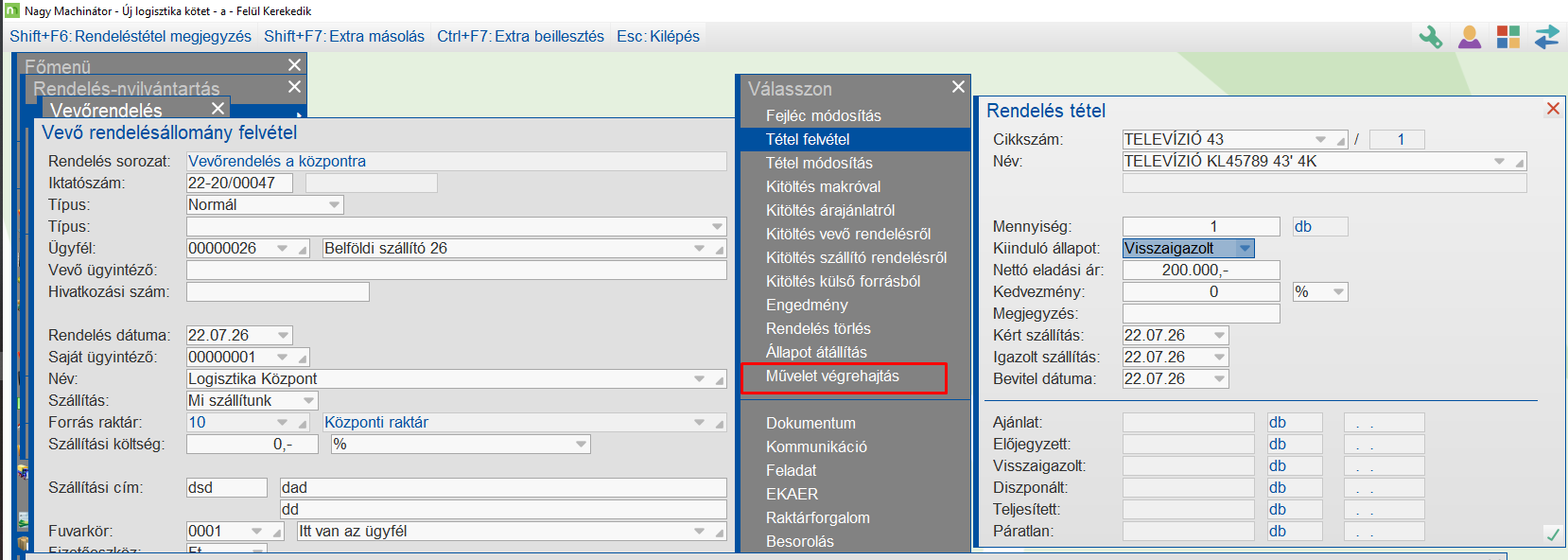 Rendelés felvétele