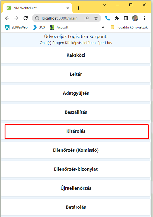 Web-alapún a kitárosi művelet kiválasztása