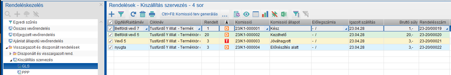 Kizállításszervezés vevőrendelés-kezelésben