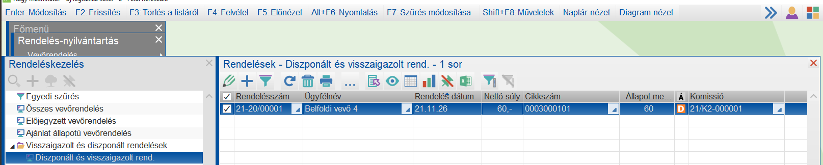 Rendelés lekérdezés