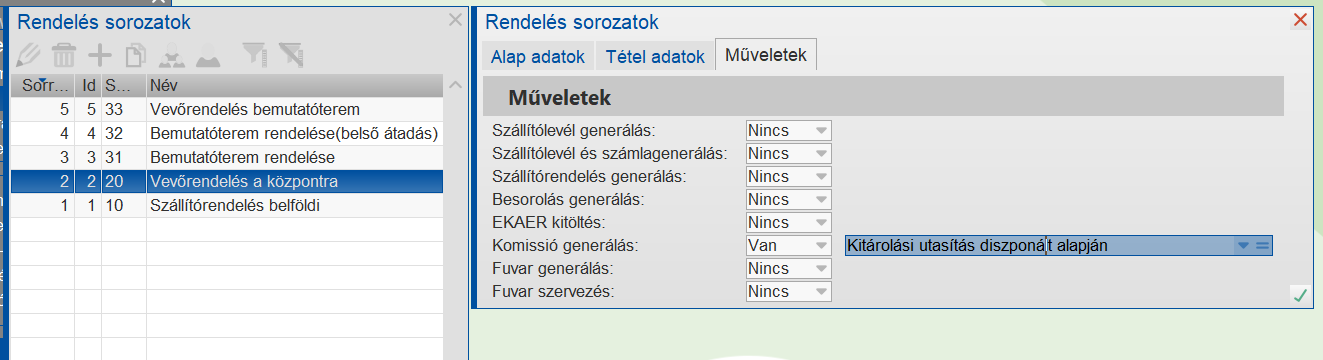 Rendeléssorozat paraméterezése