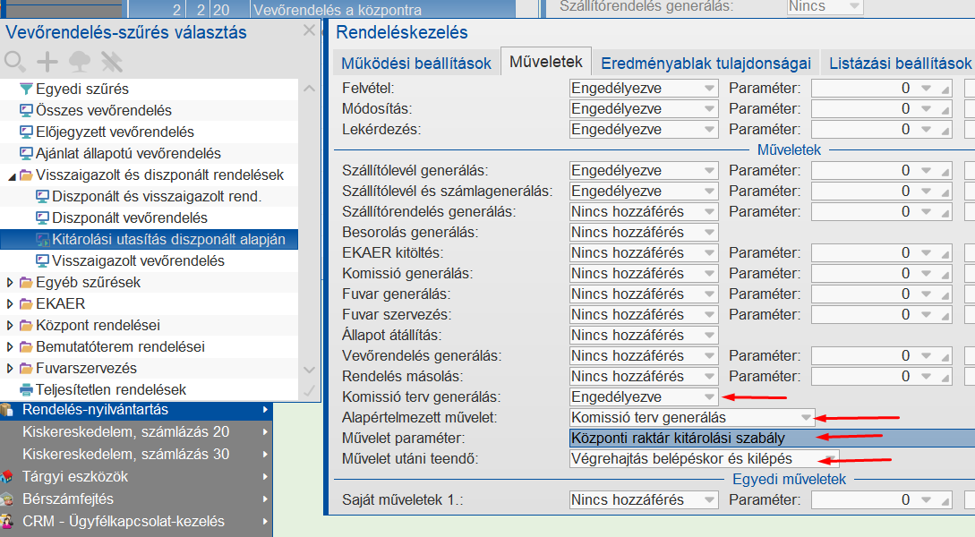 Kitárolás művelet paraméterezése