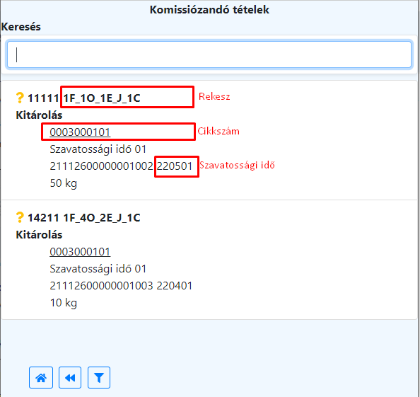 Tételek lekérdezése