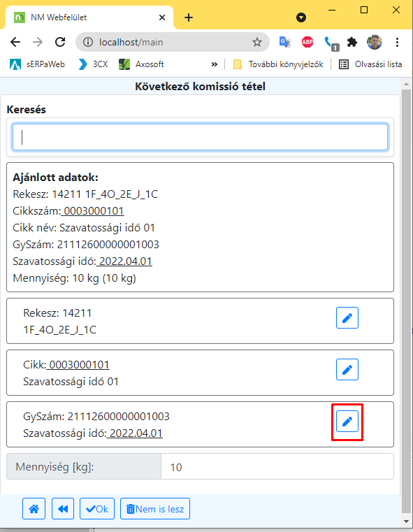 Gyártási szám módosítás elindítása