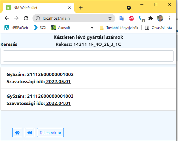 Ajánlott rekeszben található gyártási számok