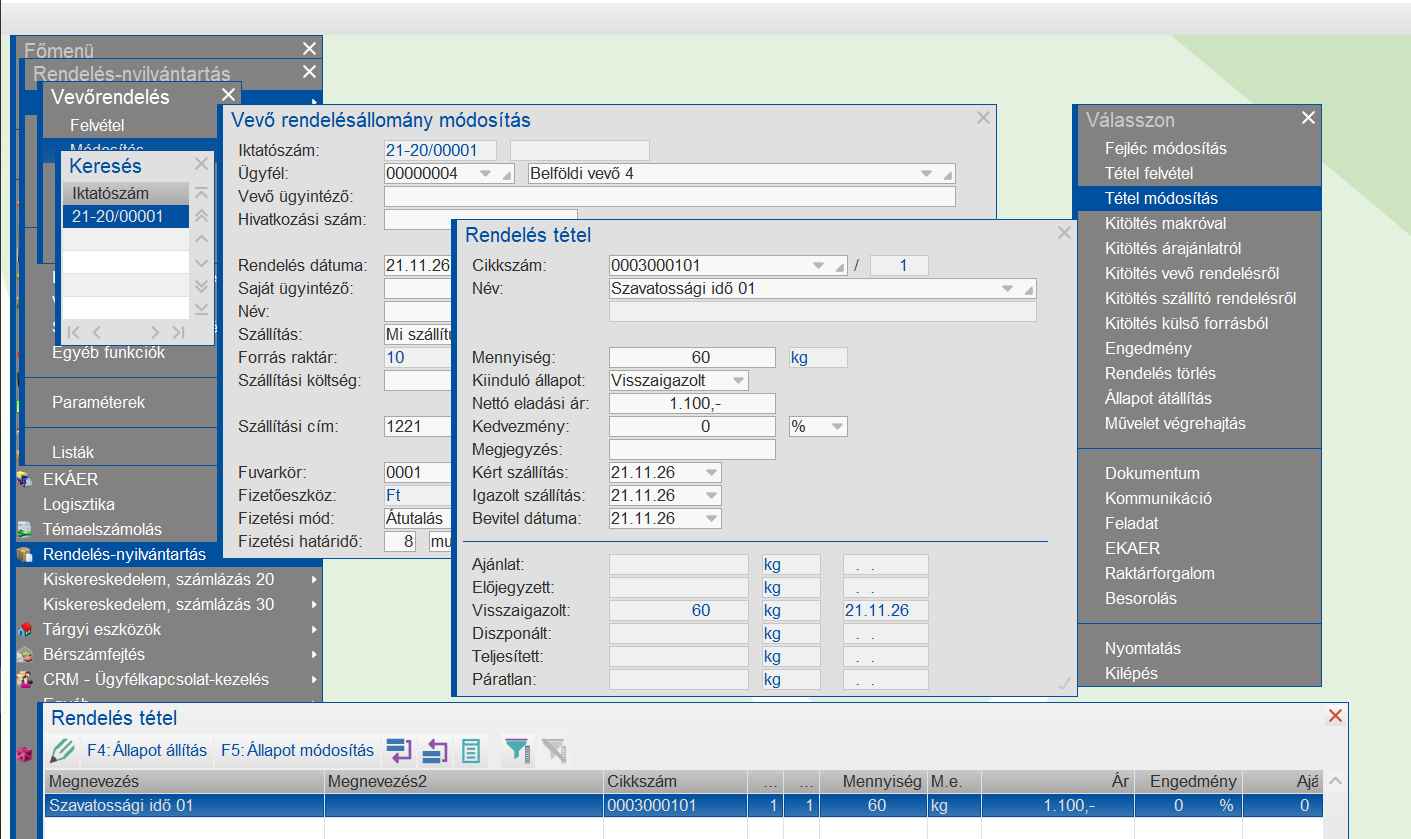 Rendelés felvétele