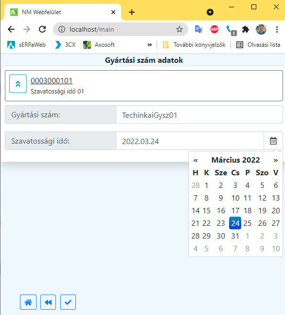 Talált gyártási szám megadása