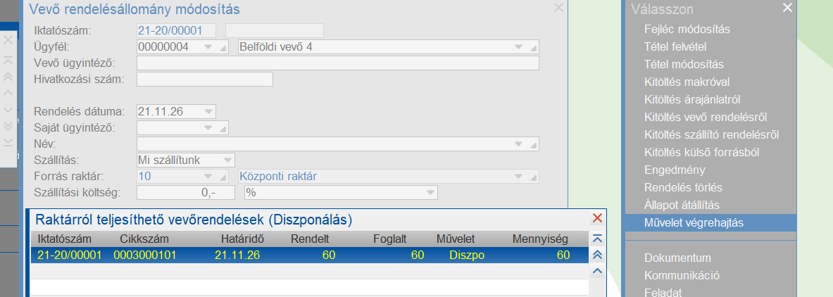 Diszponálás művelet