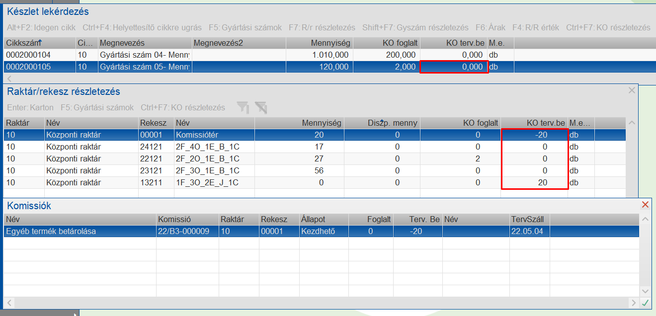 Betárolás alatt lévő már készleten található áru
