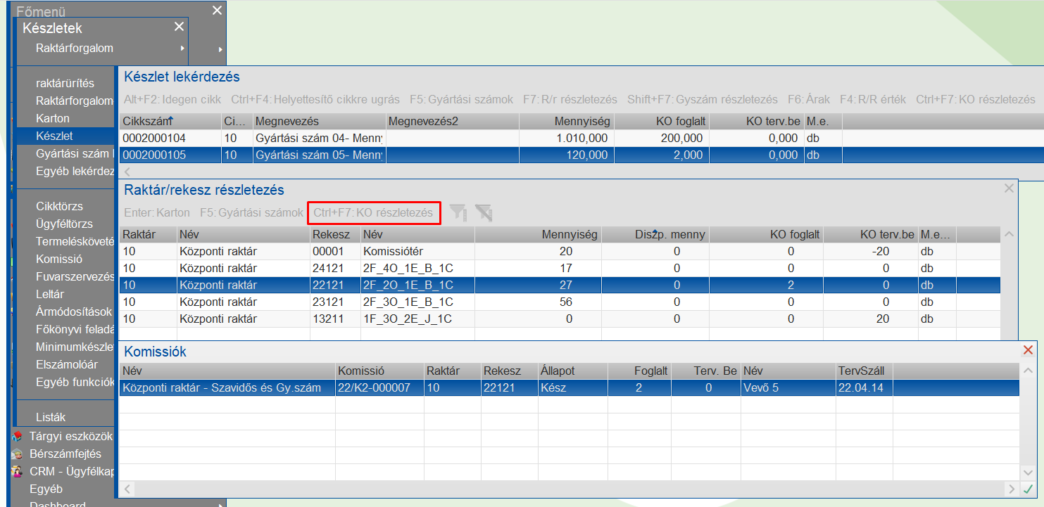 Komissió foglalalás lekérdezése