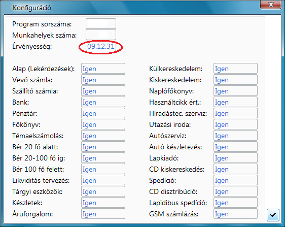 Konfigurációs ablak