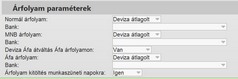 Árfolyam paraméterek MNB árfolyam használata esetén