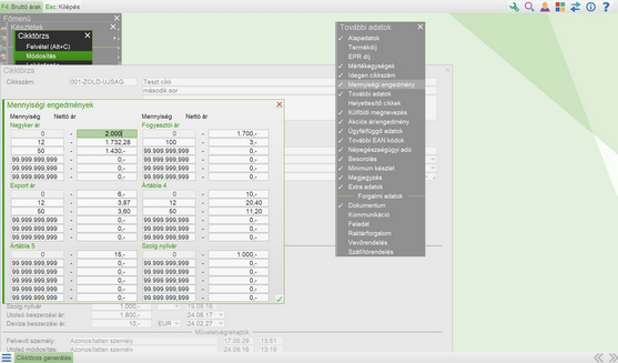 Bruttó/Nettó ár váltás a cikktörzsben