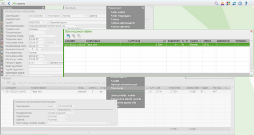 Számla sztornózása a számlamódosításból