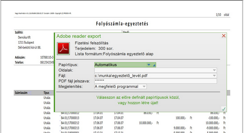 Jelszó megadása a készülő PDF fájlhoz