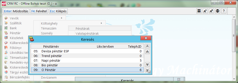 Pénztárkód összekapcsolása a telephellyel