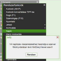 Napló funkció üzenete V4 alatt
