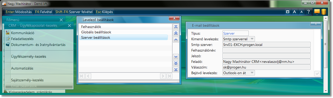 Szerver emailbeállítás