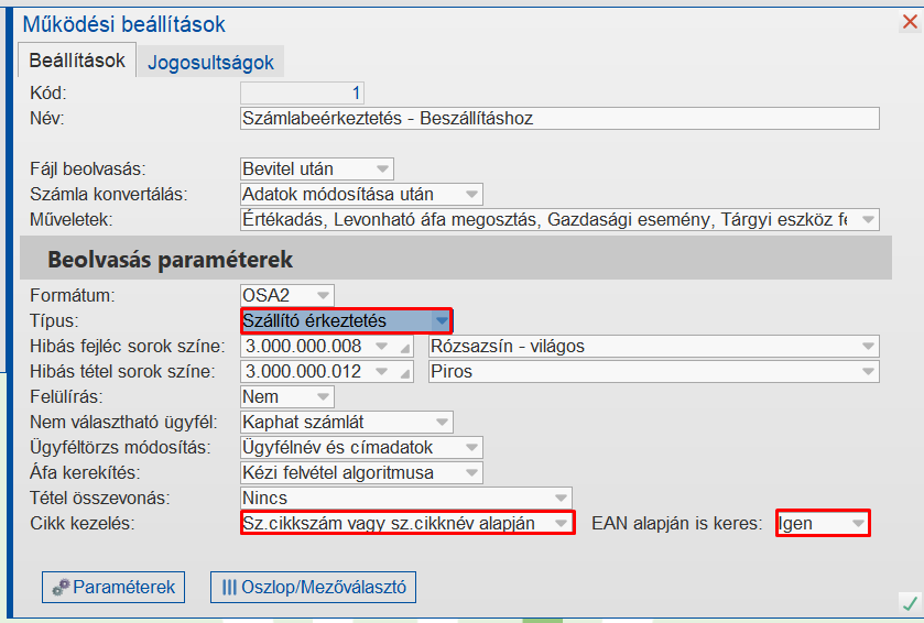 Számlaérkeztetés beállítása