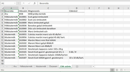 Az Excelbe konvertálás során el lehet érni, hogy a cikkbesorolások munkalap fülekké alakulnak át