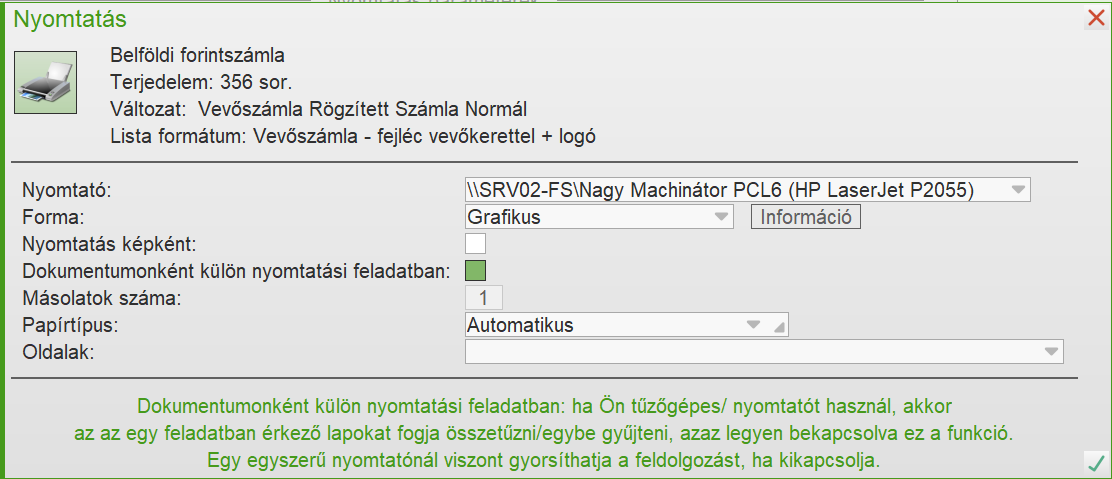 Összevonható nyomtatási feladat csoportos nyomtatásnál