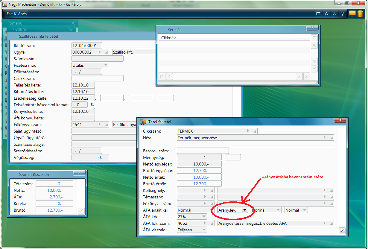 Arányosításba bevonás