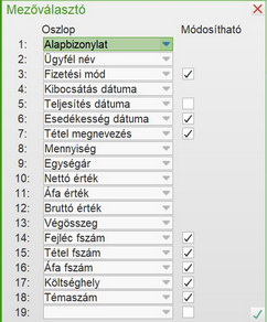 Eredményablak mezőinek megadása