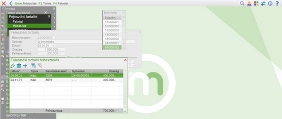 Fejlesztési tartalék felhasználás