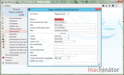 Nyilvántartás lista beviteli ablaka