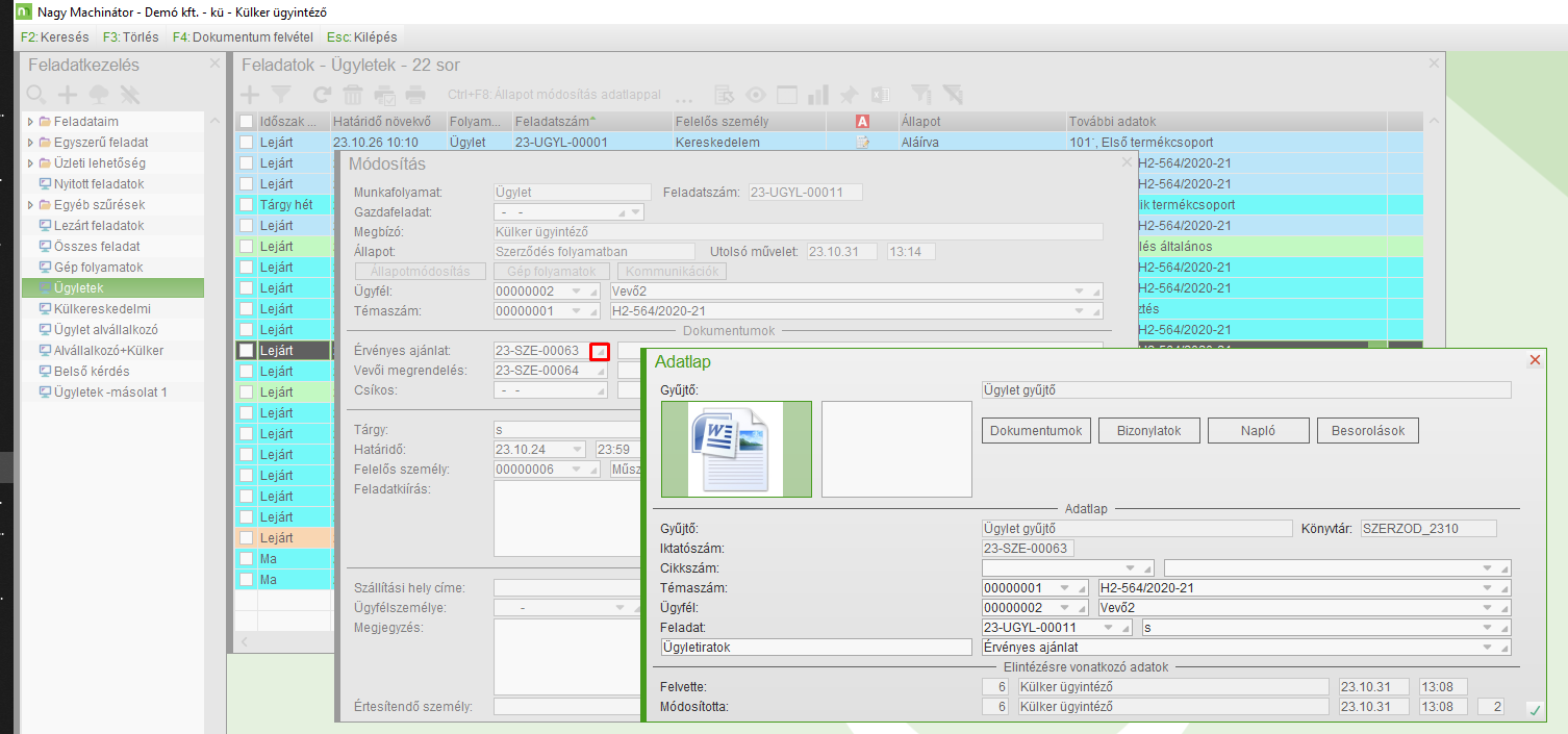 Feladatadatlapján a dokumentum lekérdezése