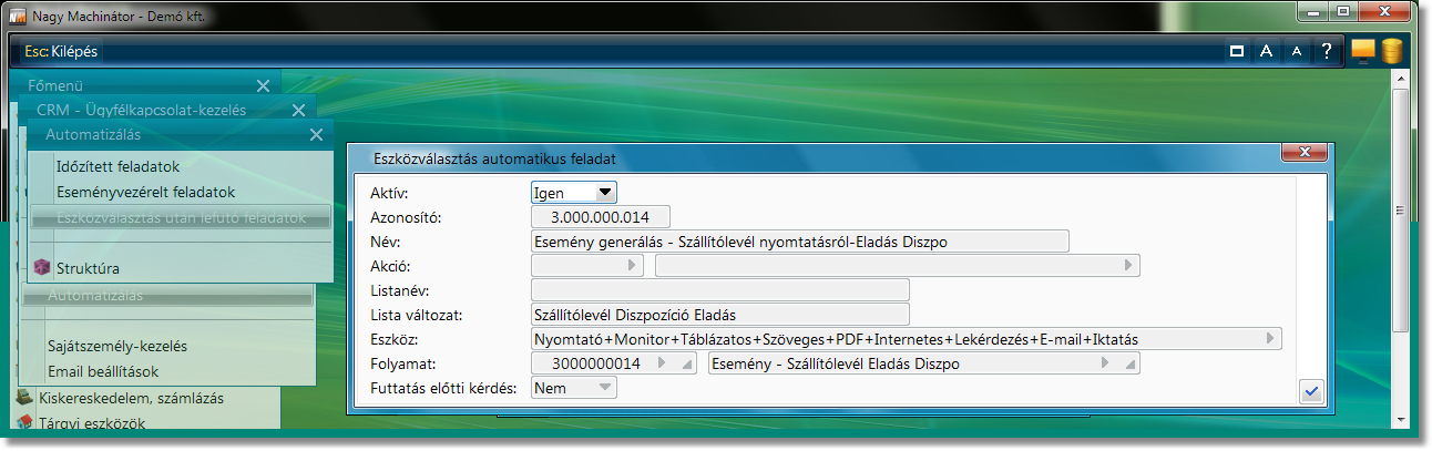 Diszponált szállítólevél nyomtatás aktiválás