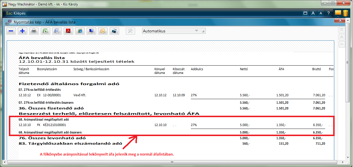 Áfabevallás a főkönyve könyvelt adatokkal