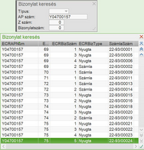 Számla választás ECR bizonylatszám alapján