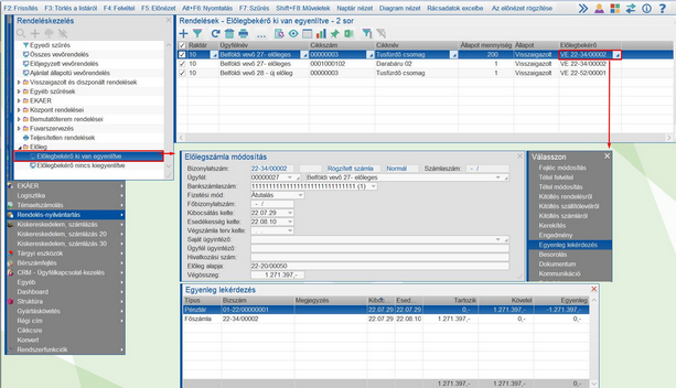 Kifizetett előlegek lekérdezése