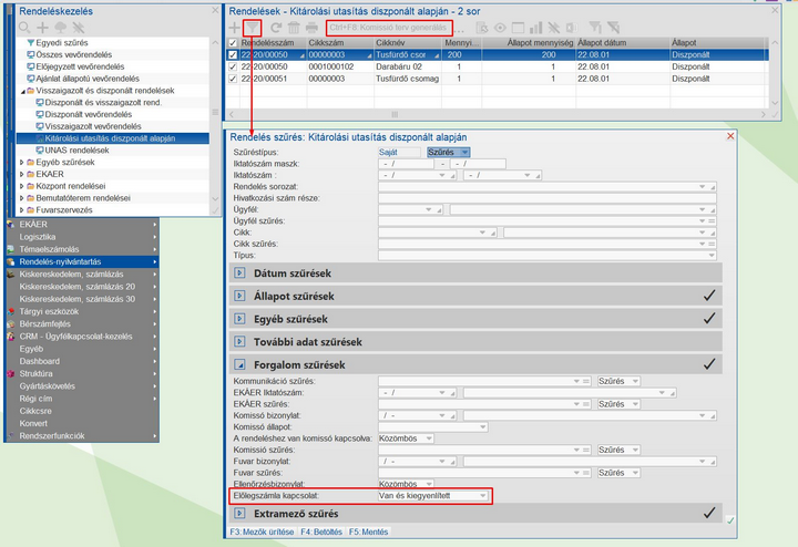 Kitárolási utasítás generálás előleg szűréssel