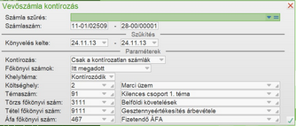 Csoportos kontírozás beviteli ablaka