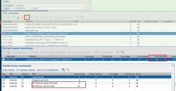 Készlet lekérdezése