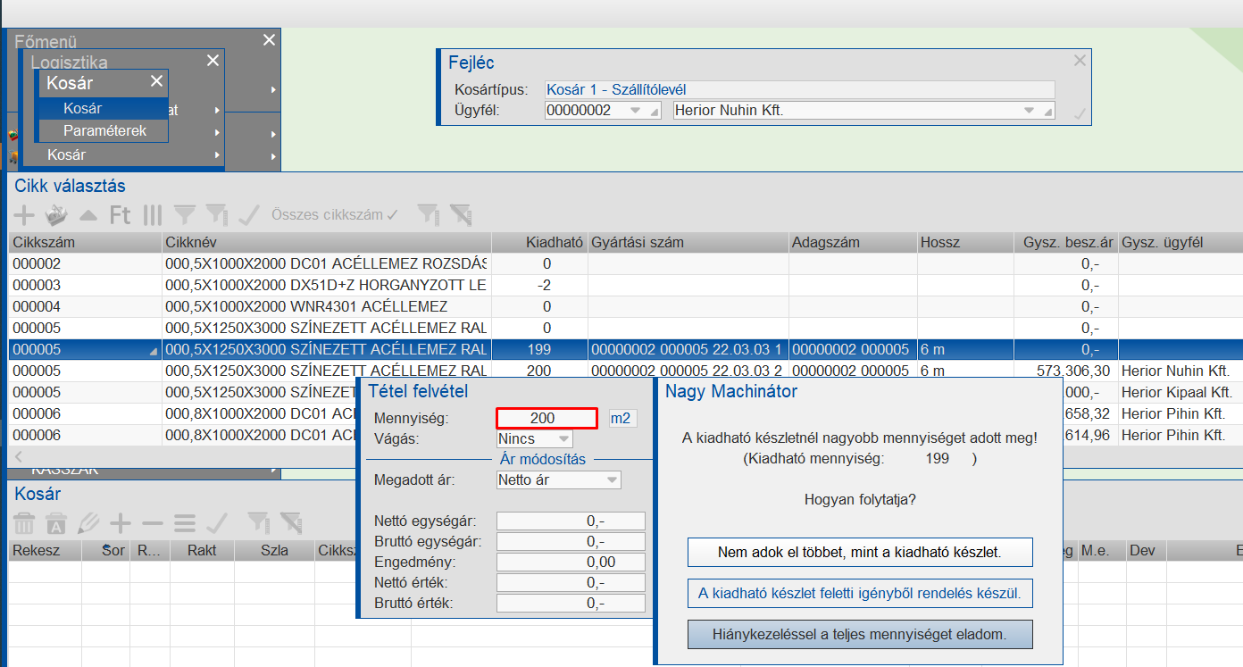 Hiánykezelés párbeszéd &nbsp;ablaka