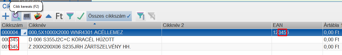 Keresés eredmény a cikkválasztásban
