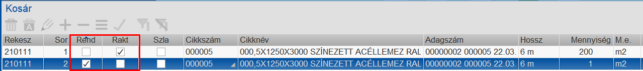 A rendelt tétel megjelenítése a kosárban