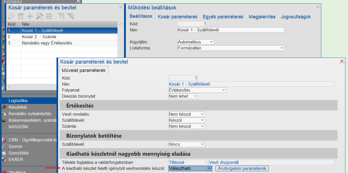 Rendelés paraméterezése