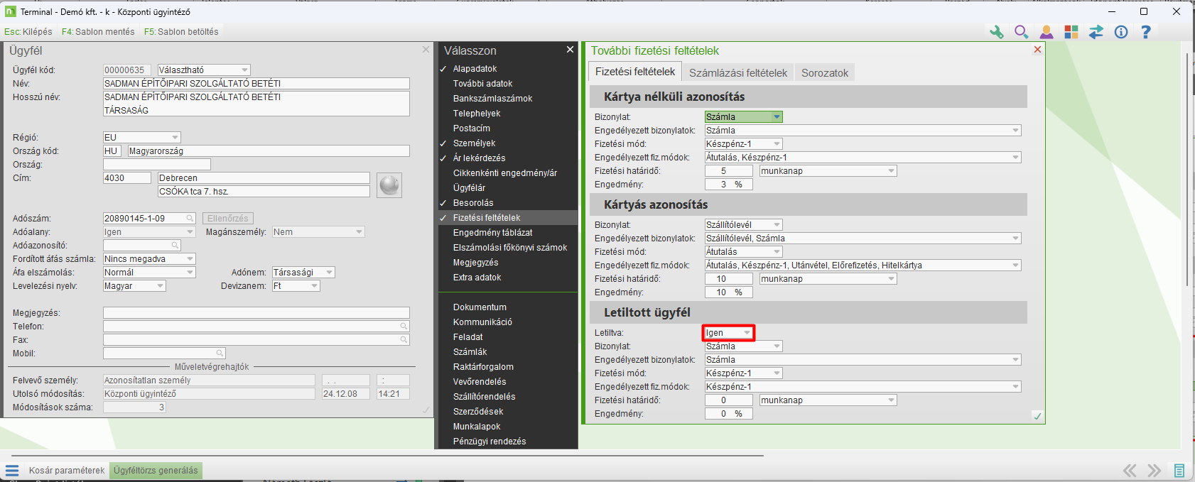 Letitás beállítása