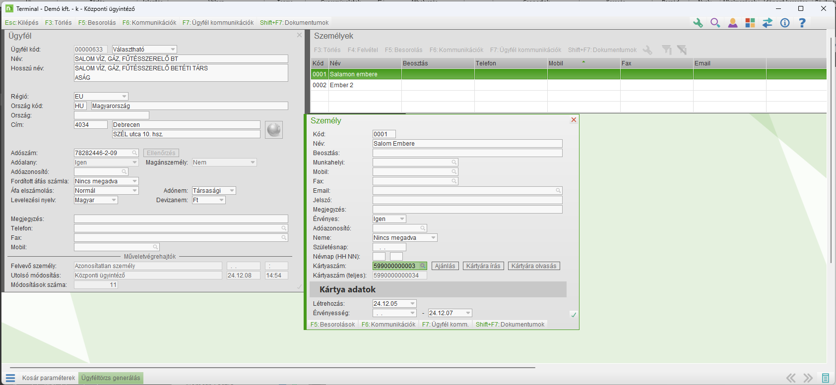 Kártya aktiválás / letiltás
