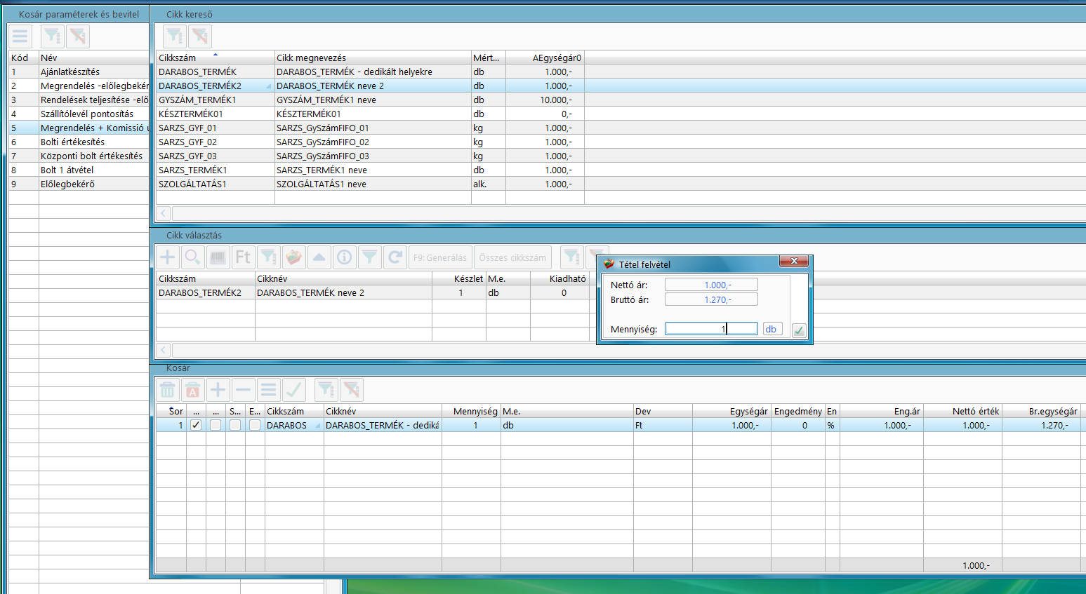 Rendelés rögzítése
