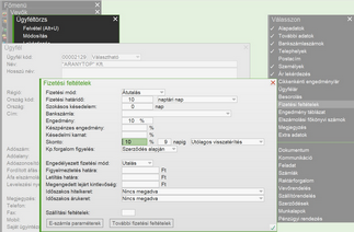 Skonto beállítása az ügyfél fizetési feltételeiben