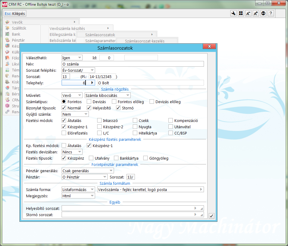Számlasorozat összekapcsolása a telephellyel