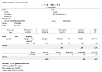 Előleg-végszámla nyomtatási képe